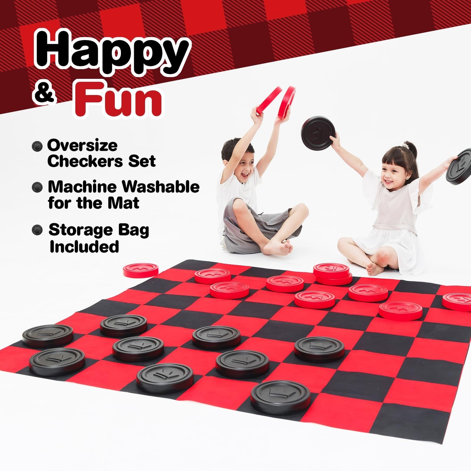 Jumbo Checkers Set with Storage Bag – 58 inch mat – Outdoor & Indoor Play Toy…