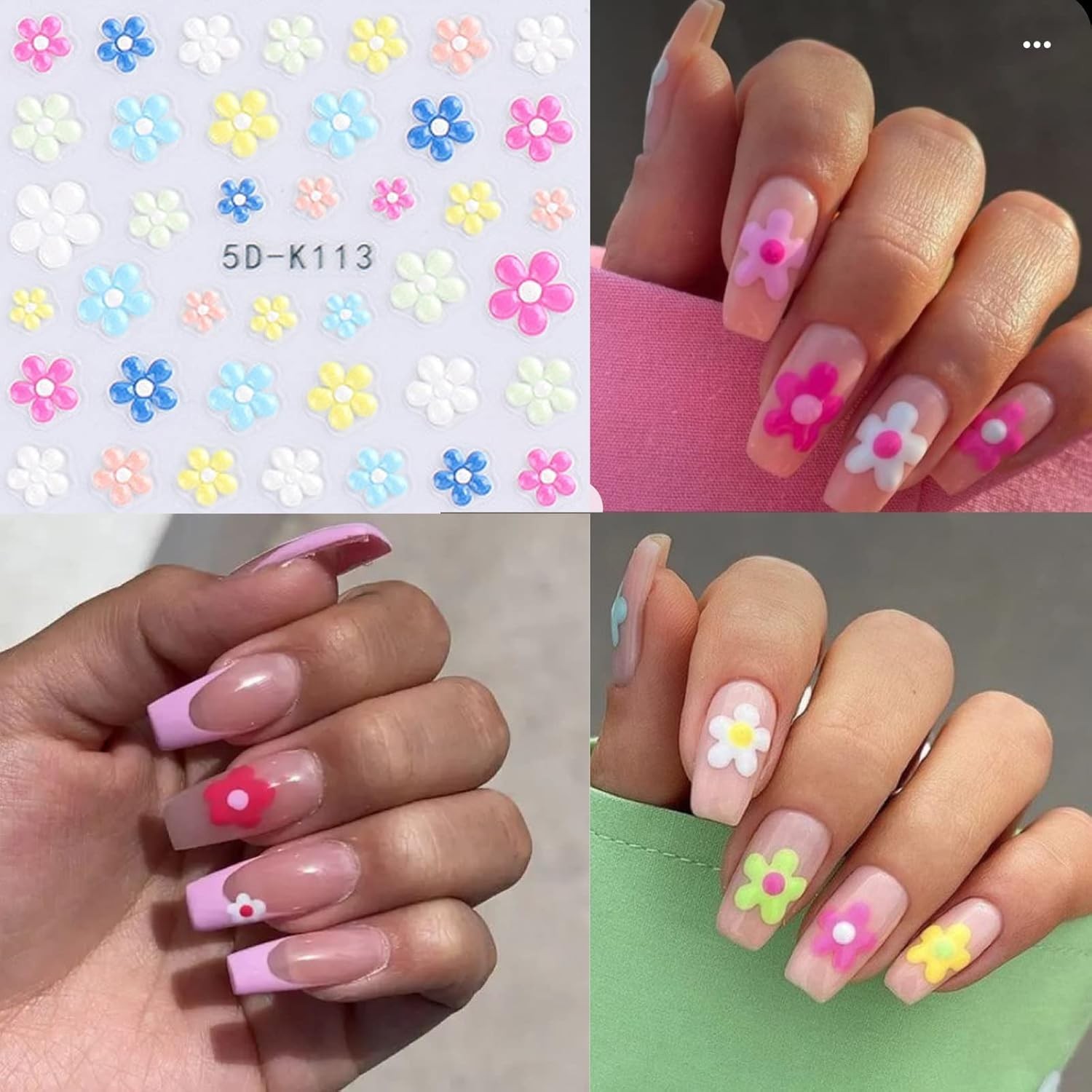 Flower Nail Art Stickers Decals 5D Embossed Spring Colorful-01