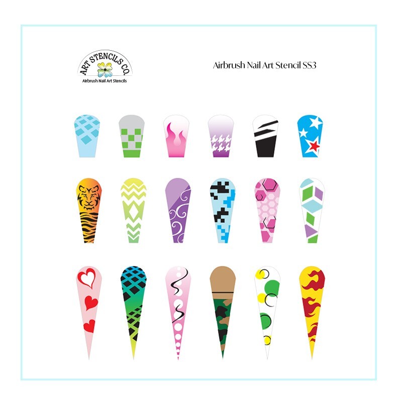 Airbrush Nail Art Design Stencil Strips SS3/SS5/SS9 Combo Pack-Set of 3 Stencils