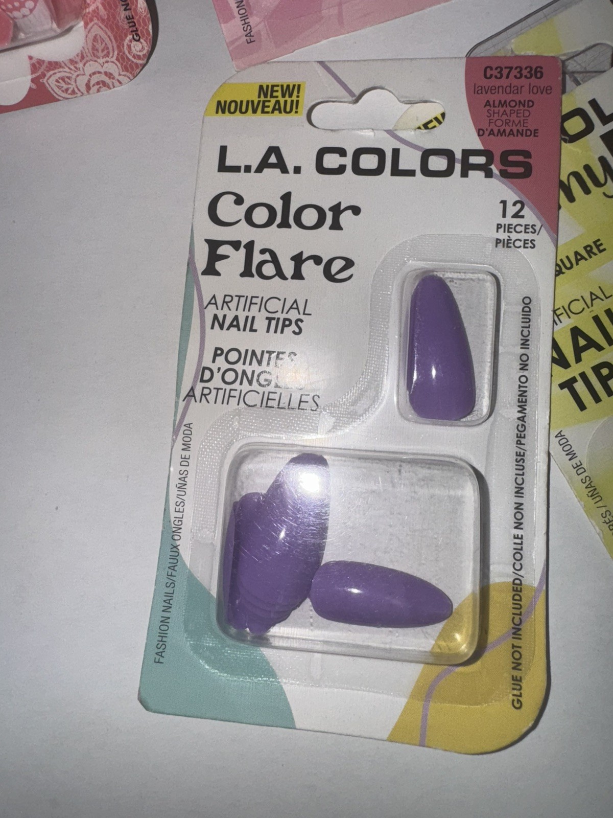 L.A. Colors Glue On Nails Bundle – Almond Square Coffin Shape 11 Packs