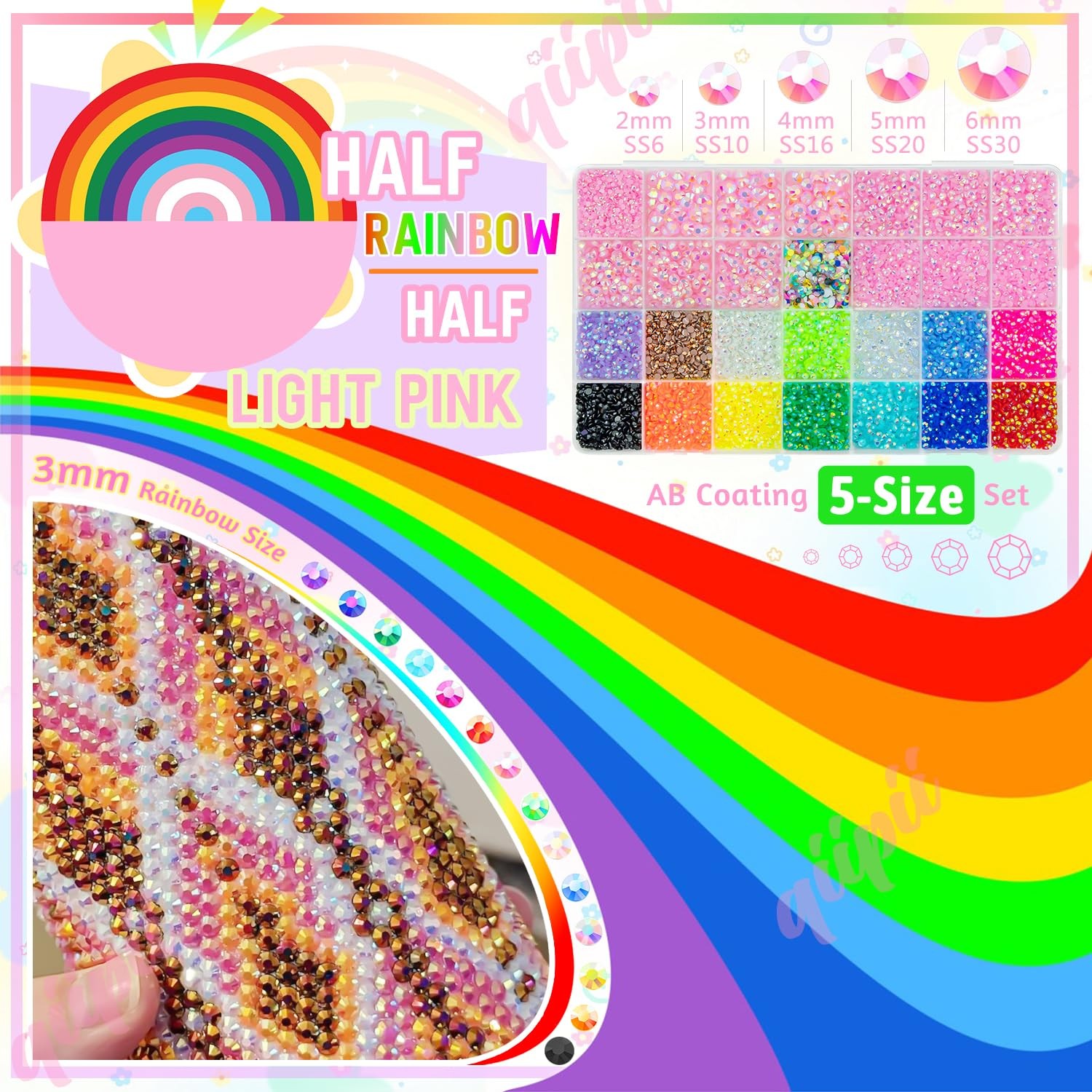 qiipii Light Pink Jelly Rhinestones w B7000 Glue