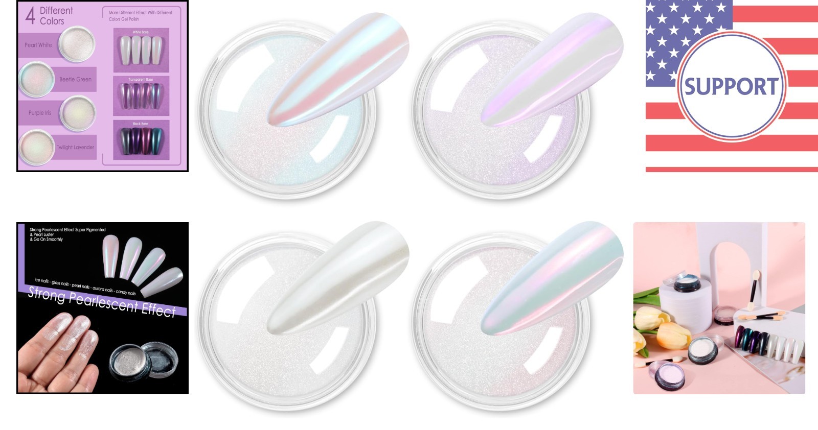 Luxury Nail Art Glitter Powder – 4 Iridescent Metallic Shades for DIY Elegance
