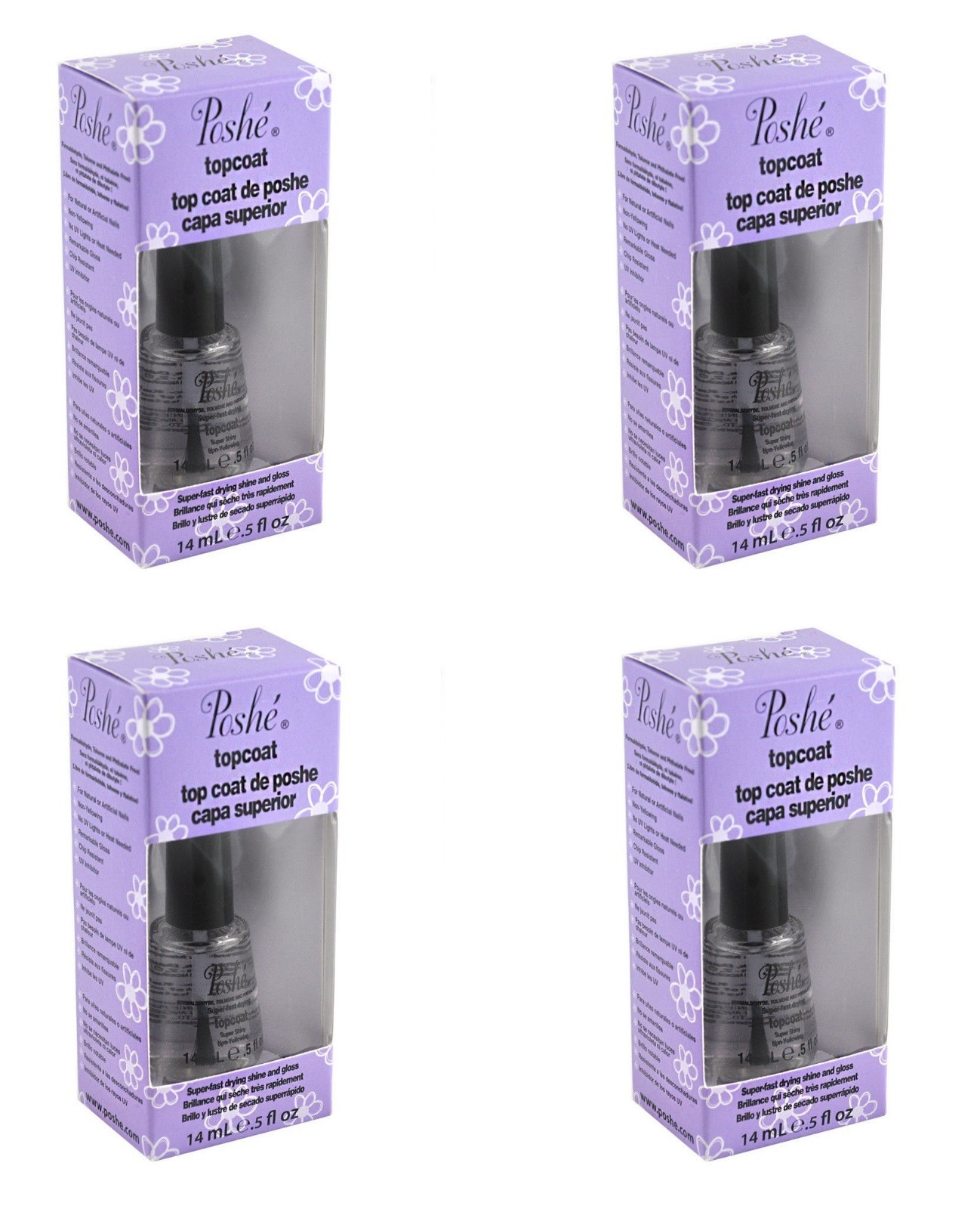 Poshe Fast Drying Top Coat 1/2 Oz Pack Of 4