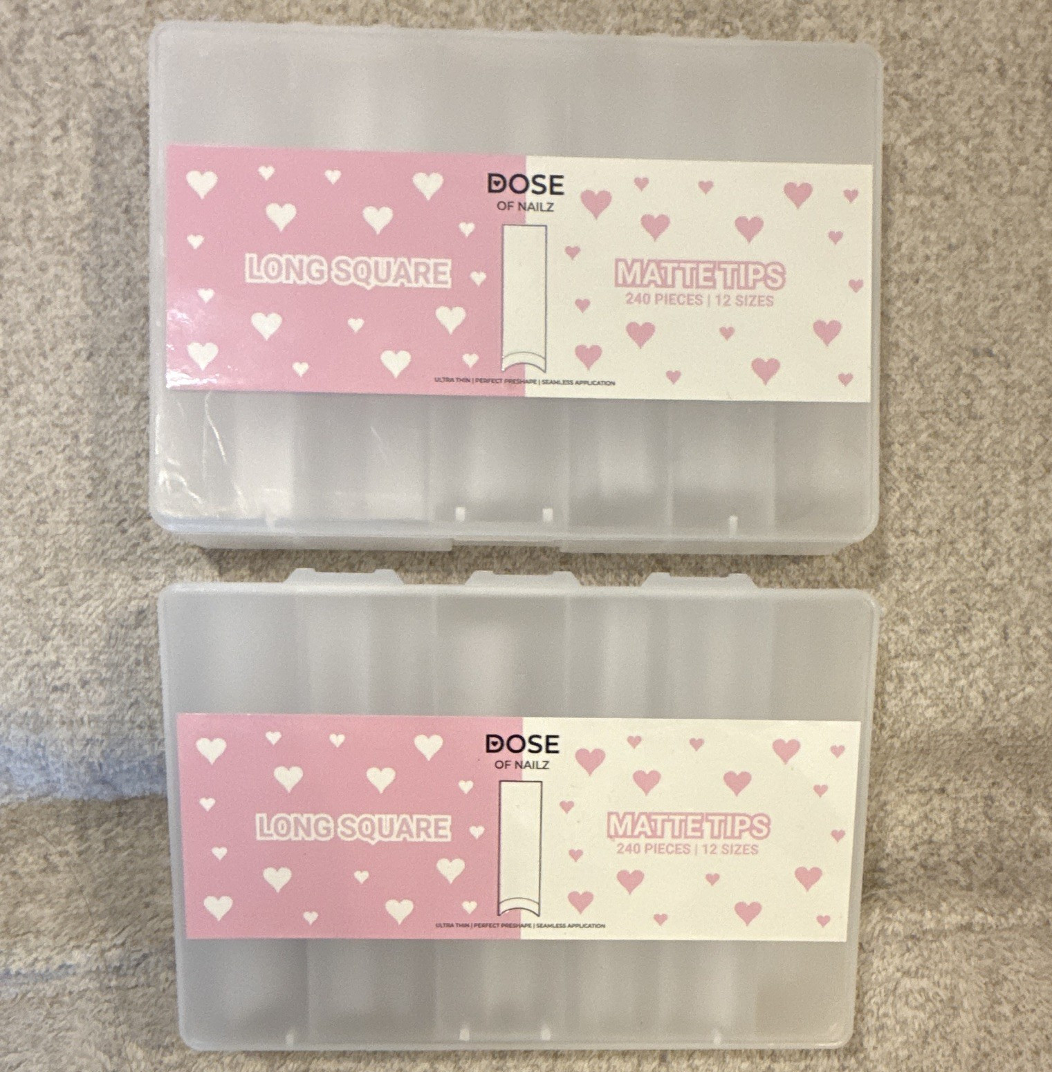 SET OF 2- Dose of Nails Long Square Matte Clear Full Cover Nail Tips 240pc