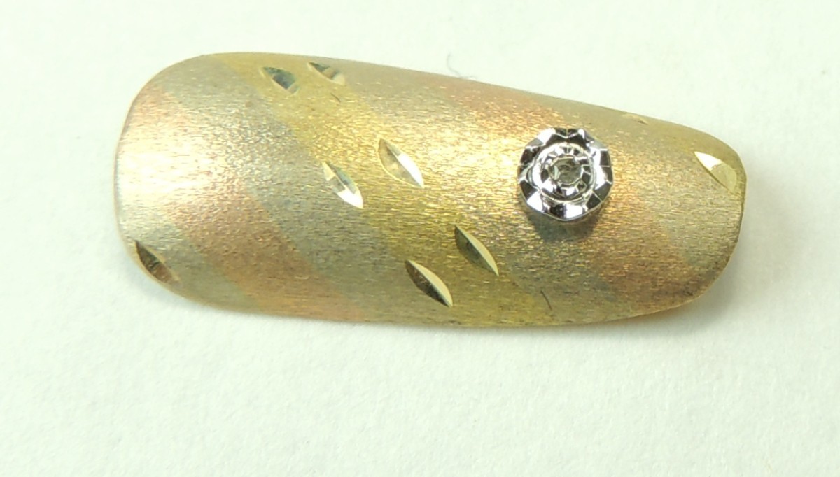 Fingernail TwoTone 14K Gold with Accent Diamond & Diamond Cut Design