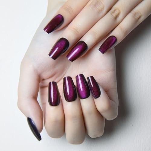 Dark Purple Cat Eye Coffin Press on 24 Count (Pack of 1) 24Pcs-Dark Purple