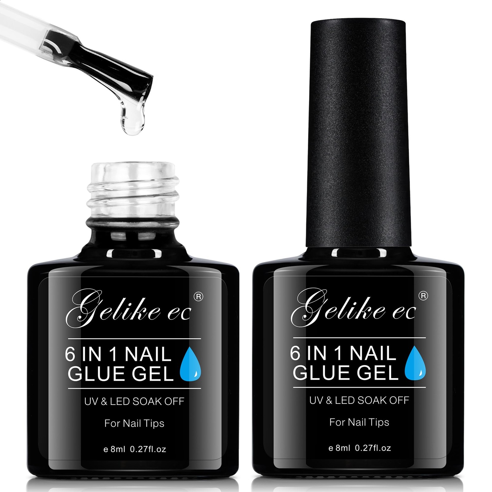 Gel Nail Glue UV – 6 in 1 Gel Glue for Nail Tips Need UV Light, 2PCS Strong Adhe