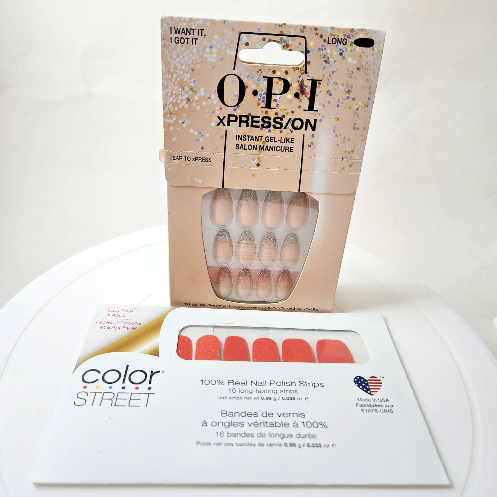 OPI xPRESS/ON Press-On Nails LONG I Want It I Got It plus COLOR STREET Peach