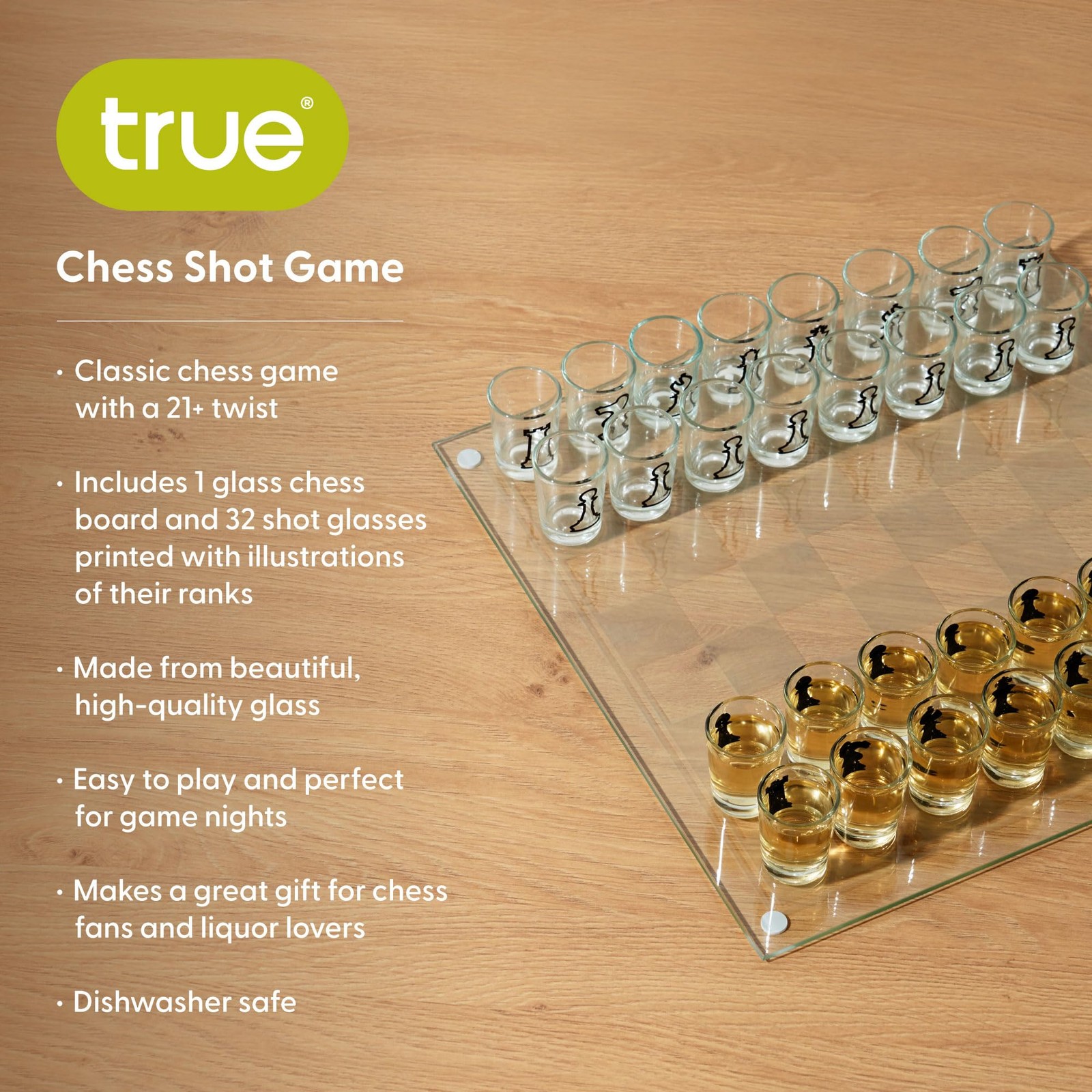 True Shot Glass Chess Game, Board with 13.75″, Clear