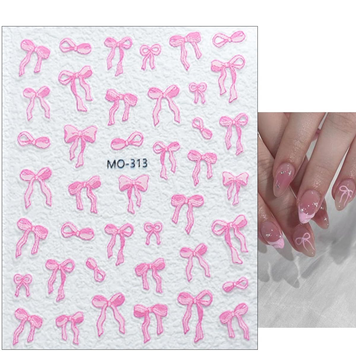 DAJIJIYOU 3sheets 5D Embossed Bow Nail Stickers for Art Pink
