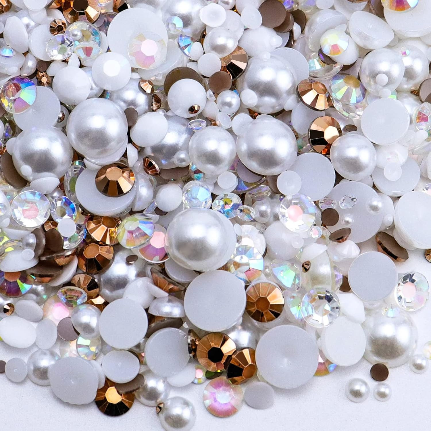 60G Mix Flatback Pearls and Rhinestones for Crafts, 3620PCS for Tumblers Nail Fa