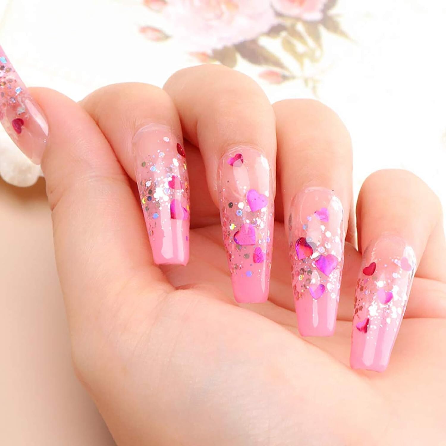12 Grid 3D Love Heart Nail Art Glitter Holographic Laser Chunky Face Body Tattoo