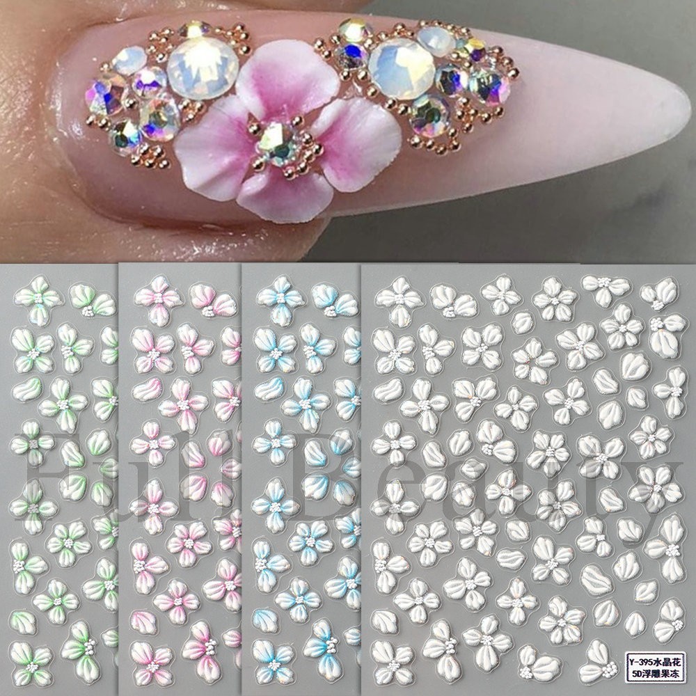 5D White Pink Flower Camellia Nail Stickers Geometric Floral Daisy Decal NH29