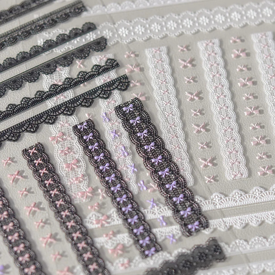 5D Relief Lace Nail Art Stickers 3D Embossed Decals Self Adhesive Manicure DIY