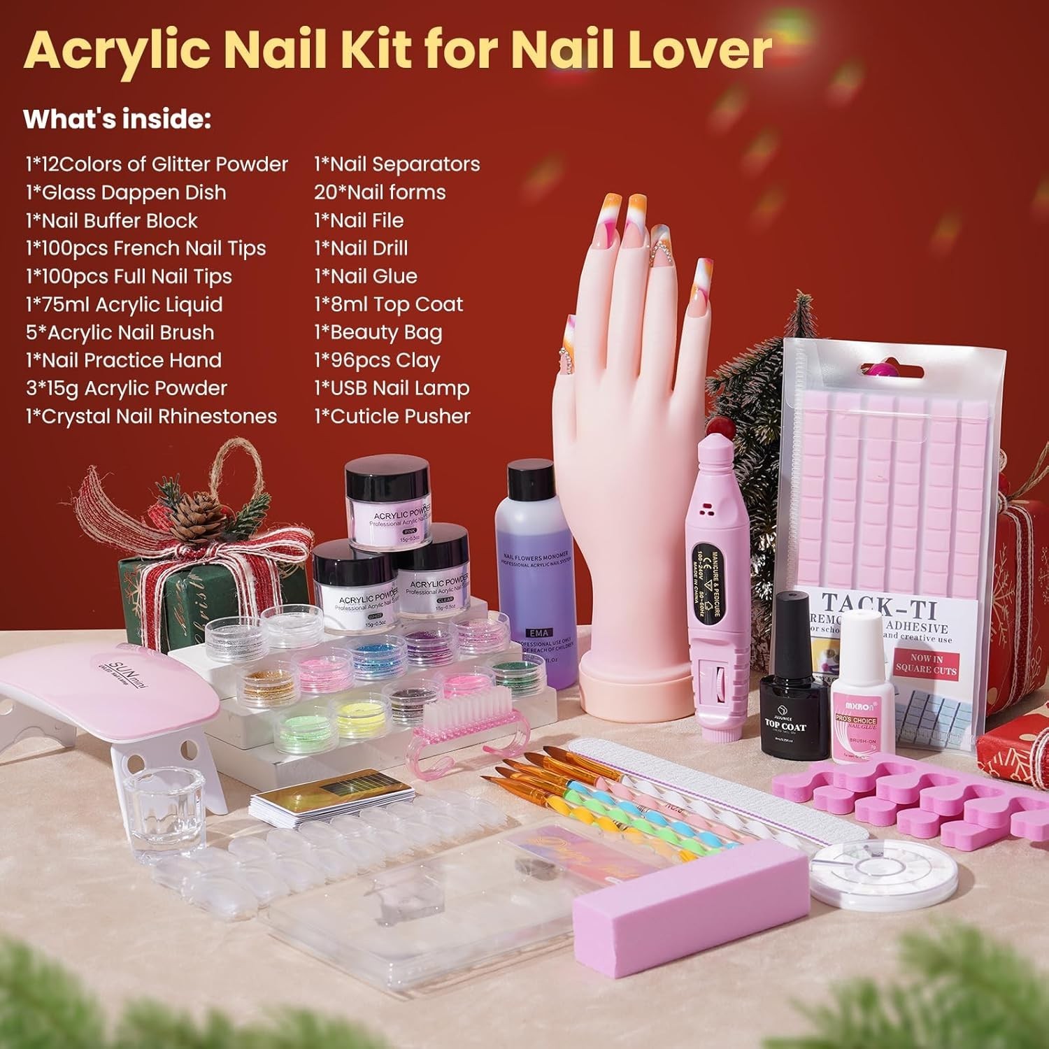 Acrylic Nail Set Professional Powder Drill Liquid Starter Kits Gift Bag Women