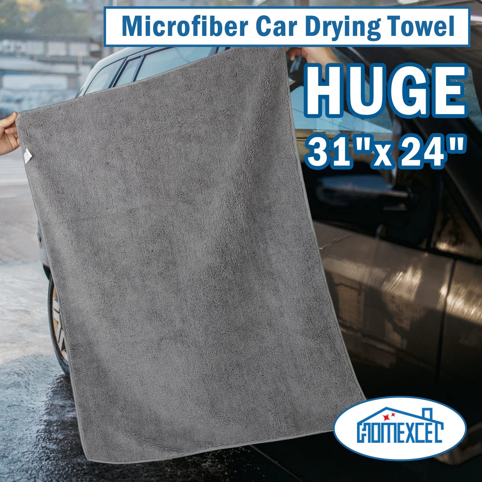 HOMEXCEL Professional Large Microfiber Car Drying Towels 2 Pack, Lint Free, S…
