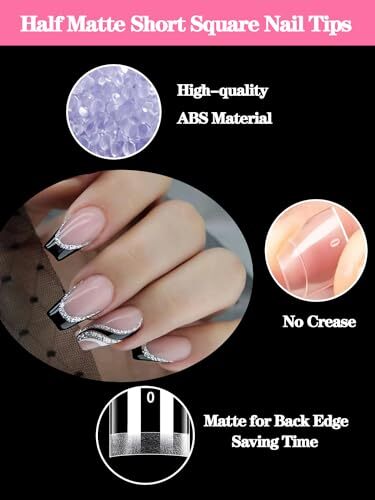 Extra Short Square Nail Tips, 240pcs Half Matte Square French Nail Tips Short