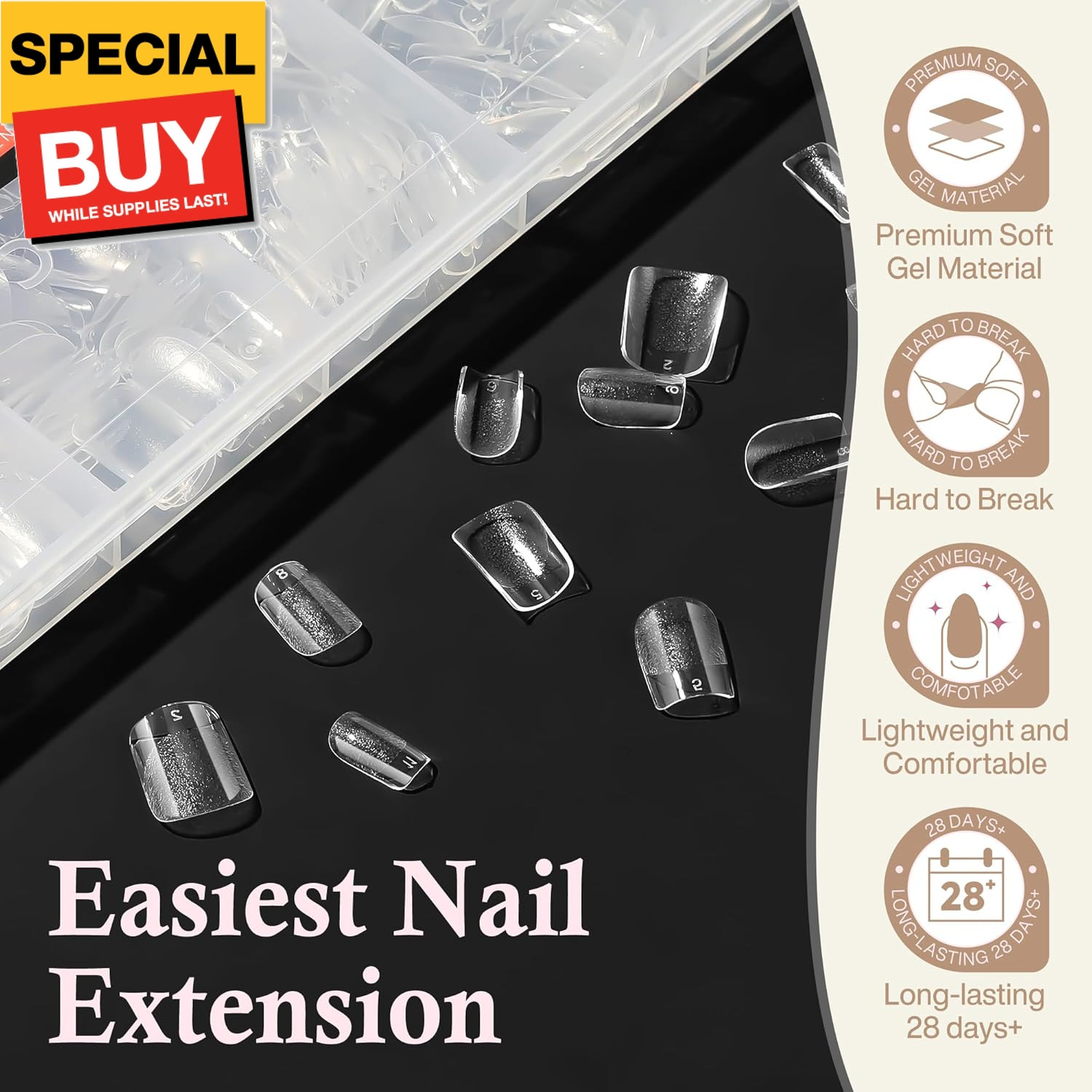 XS Short Square Fake Nails, 504pcs Soft Gel Pre-Shaped Acrylic Extra Short Squar