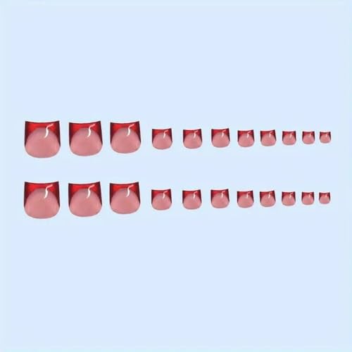 48Pcs Medium Square Press on Nails Short Square Press on Toenails Red pattern23