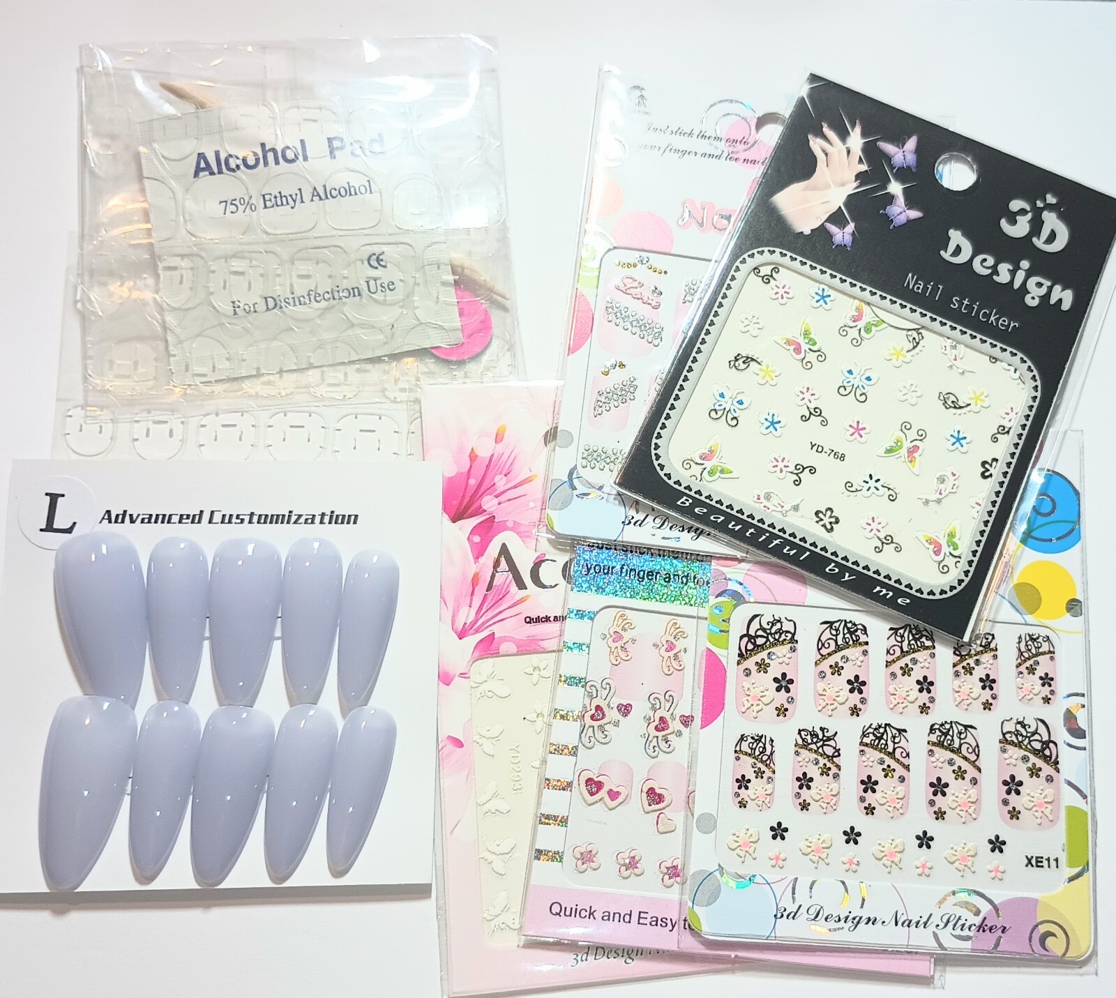 Handmade press on nails easy to put on & off reusable +5 pieces nail stickers.