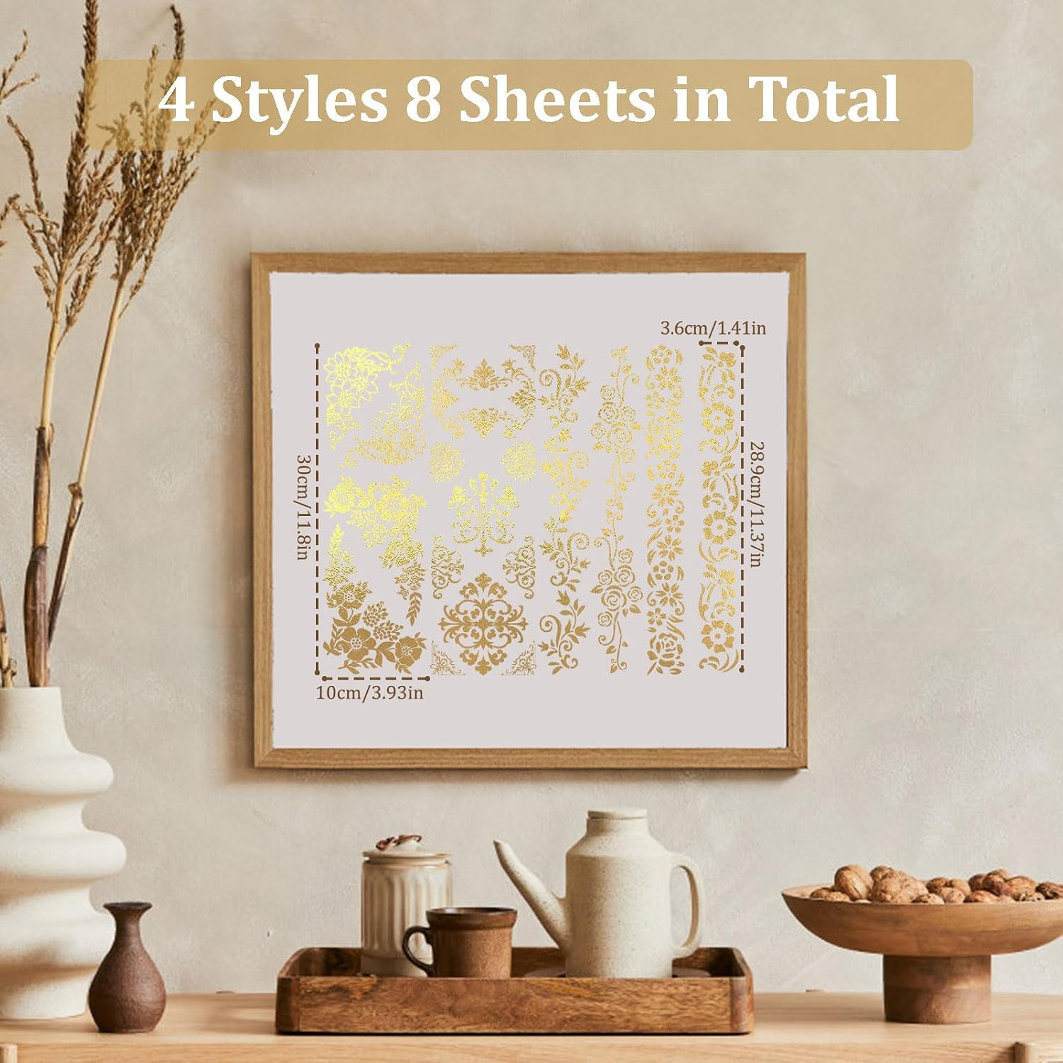 8 Sheets Gilding Lace Rub On Transfer Sticker, Gold Foil Stamping Stickers Gold