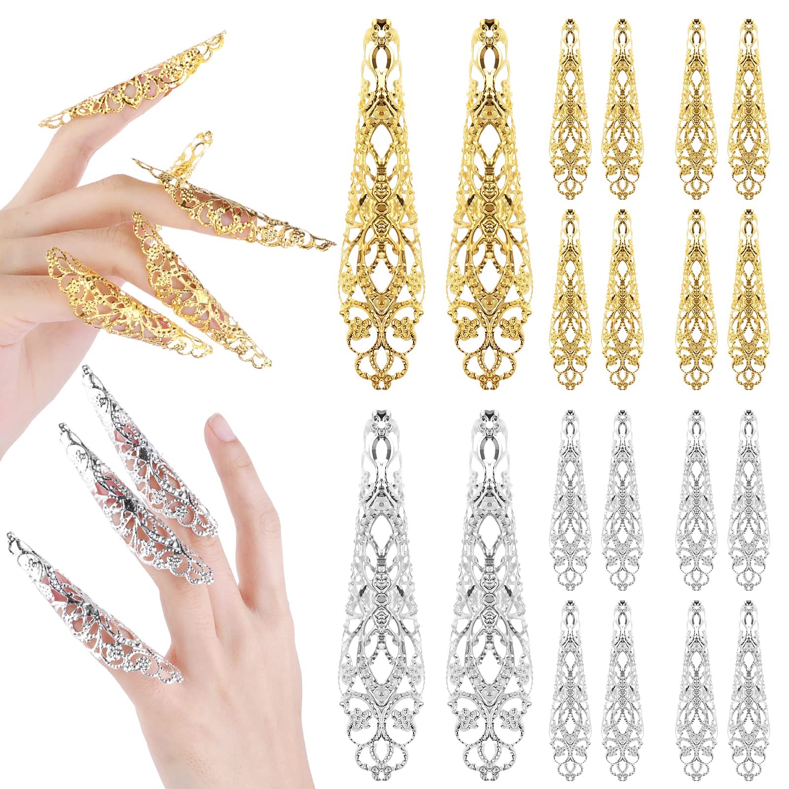 20 Pack Finger Nail Claw Rings Ancient 8cm/3.15in*2cm 0.79in, Gold and Silver
