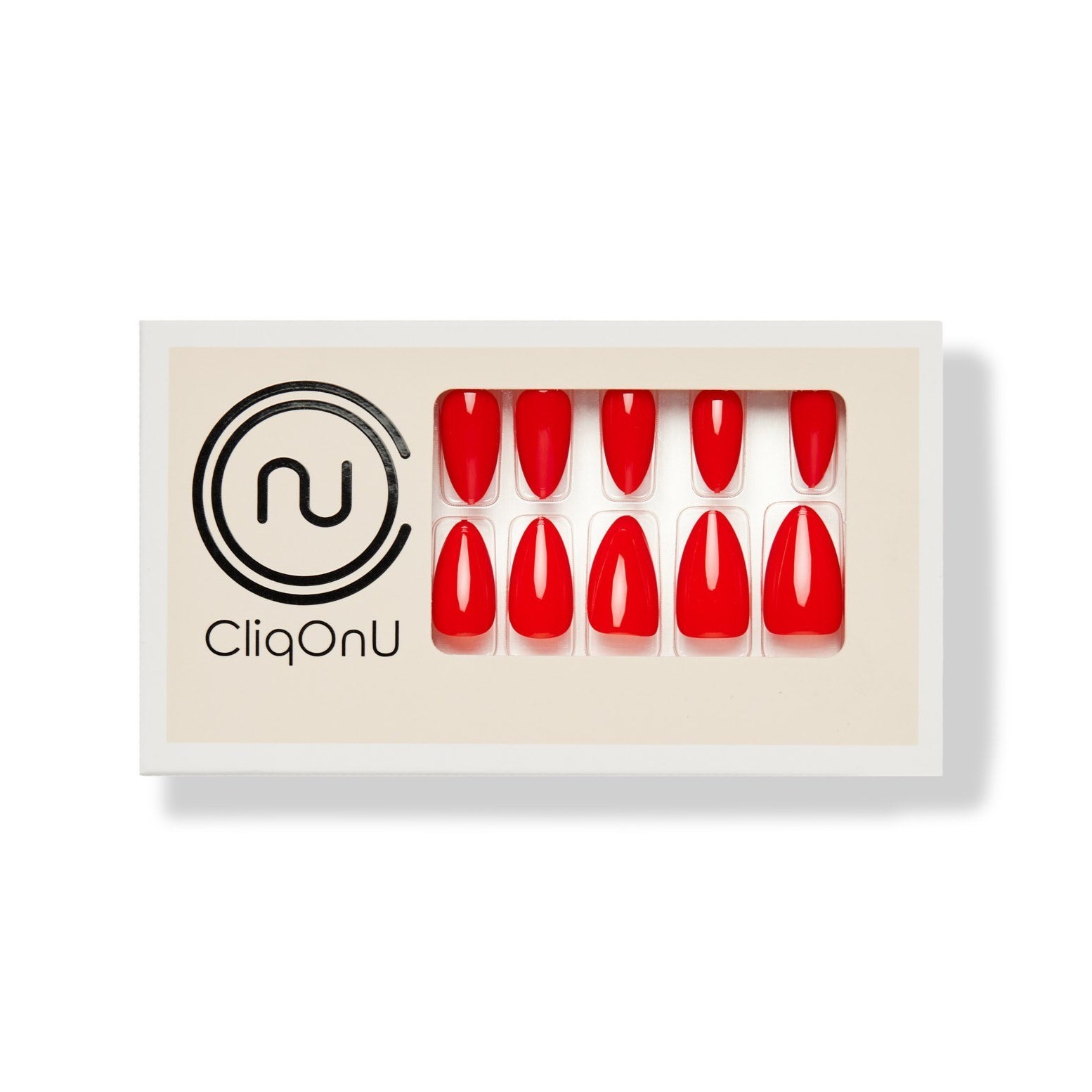 Bulk 25 Units Press-On Nails Medium Length Almond Classic Solid Red CliqOnU