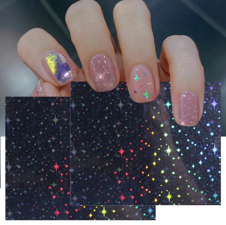 Aurora Laser Heart Star Snowflake 3D Nail Art Stickers Holographic Decals NS28