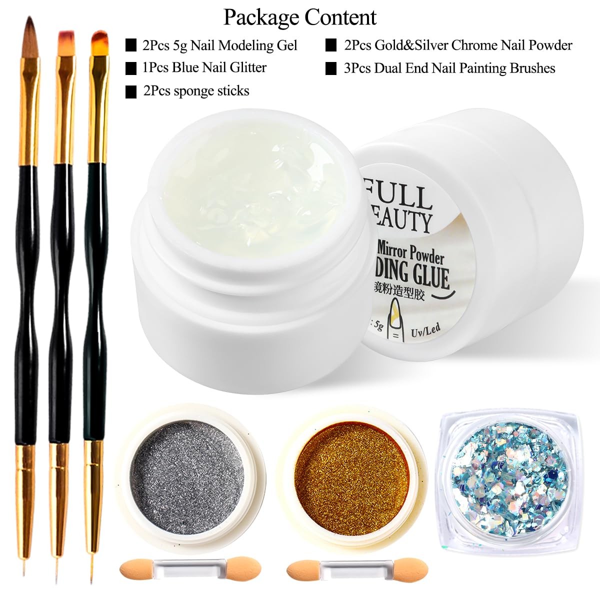 3D Nail Kit, Semi-solid Sculpting for Rubbing Chrome Nail , Sticking Rhinesto…