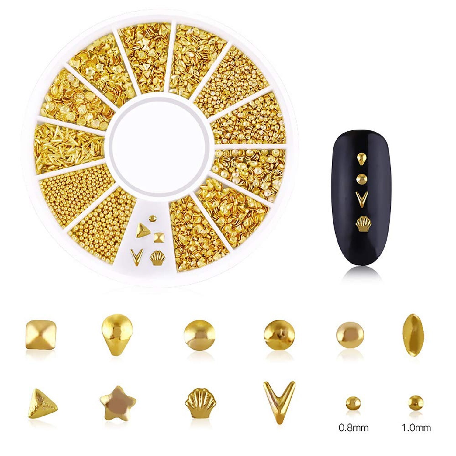 WOKOTO 6 Boxes Gold Nail Charms Studs Rose Star Moon Feather Shape Metal Nail…