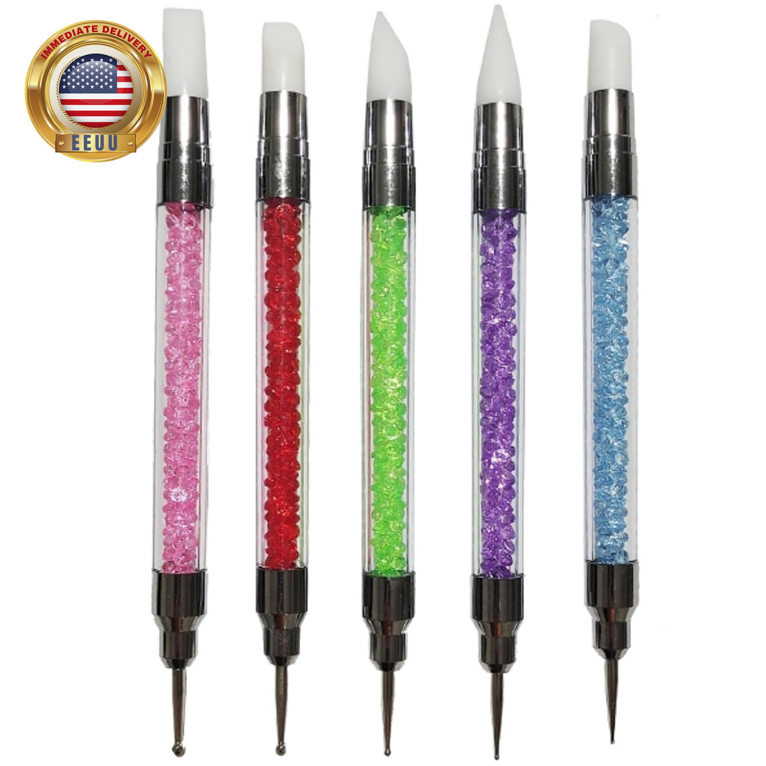 5PCS Double Ended Silicone Nail Polish Brushes with Steel Carving Drawing Dottin