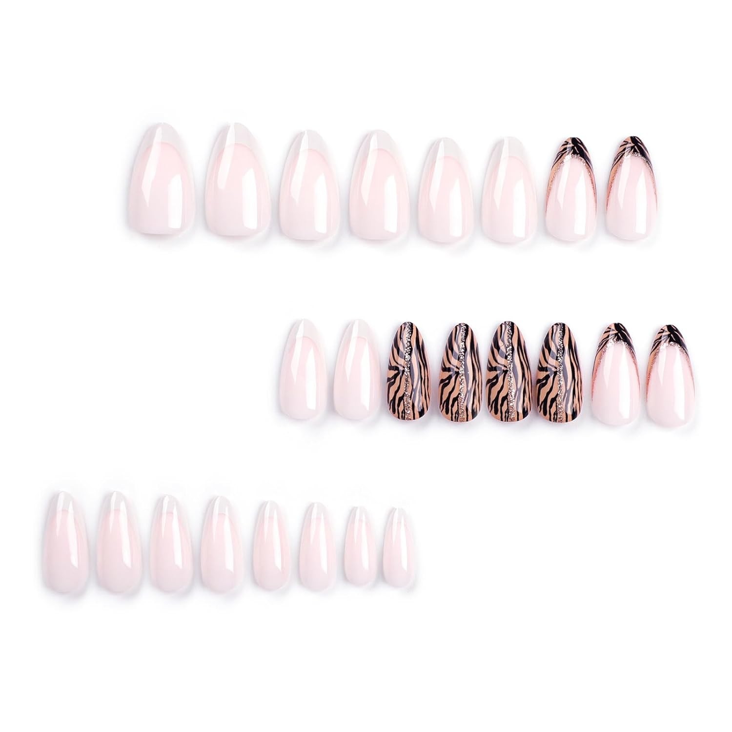24Pcs Chrome Almond Press On Nails Medium Glossy Fake Nails with Glue Tabs