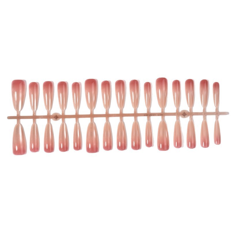 60Pcs Pink Silver Gradient Cat Eye Almond Press on Nails, Glossy Nude Fake Nails