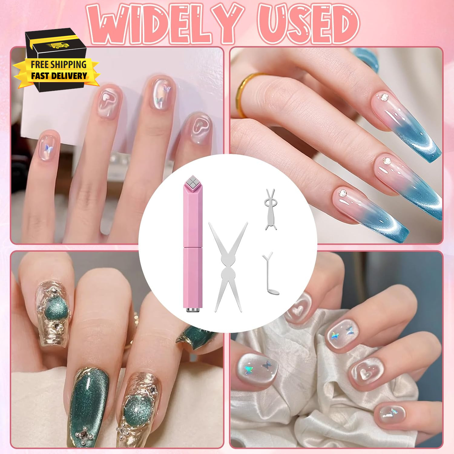 4Pcs Cat Eye Magnet Kit with 4-In-1 Pen & Design Stencils: Cat Eye Nail Polish M