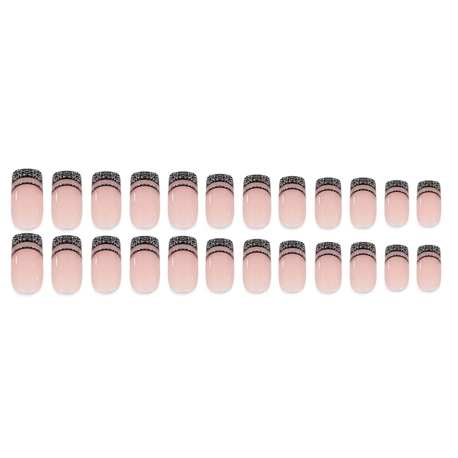 French Tip Press on Nails Short Square Fake with Design short, style04
