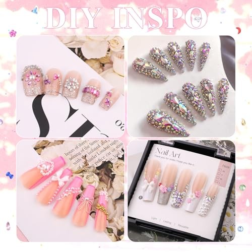 8 Boxes Nail Charms and Gems for Manicure, Flat Pearls Nail Flowers Nail