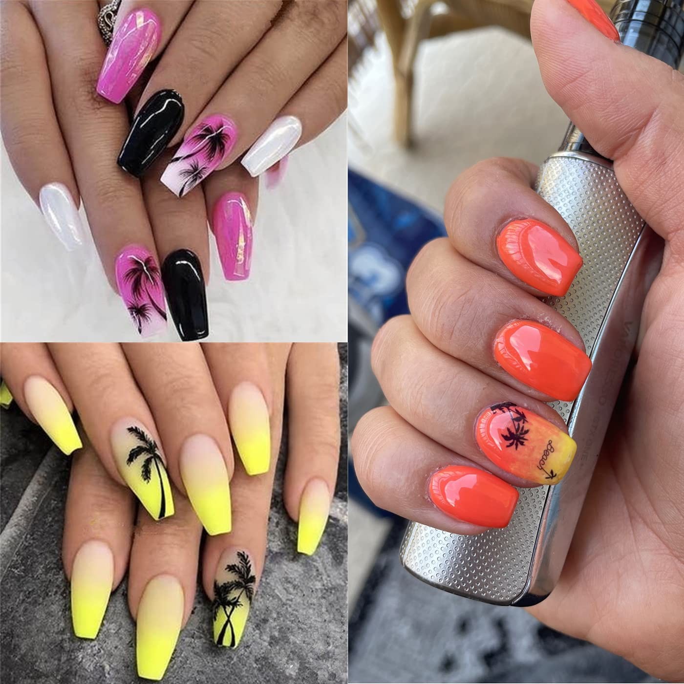 12pcs Summer Palm Tree Nail Art Stickers Decals Water Transfer Coconut Tree N…