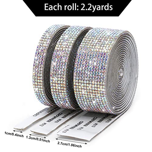 3 Rolls 6.6 Yards Self-Adhesive Crystal Rhinestone Diamond Ribbon – Colorful