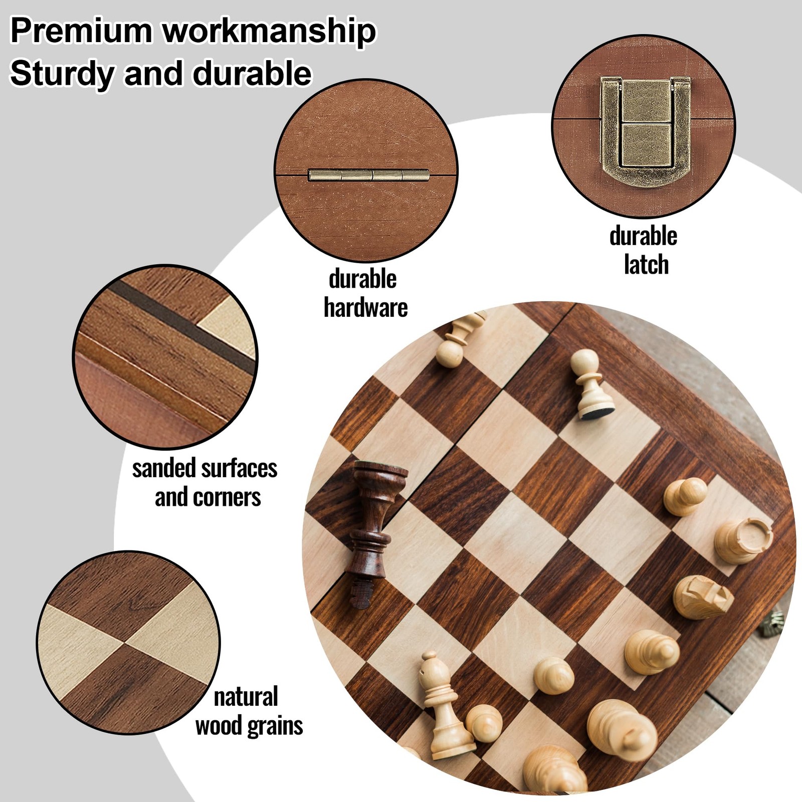 2 in 1 Wooden Chess and Checkers Set – Folding Magnetic Board with…
