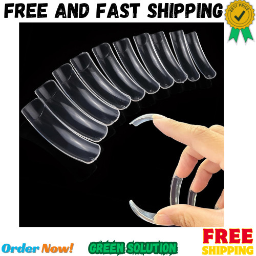 500Pcs Long Curved Nail Tips, Curved Square Press on Nails, 10 Different Sizes,
