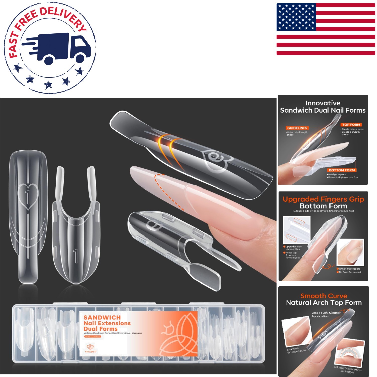 120pcs Almond Oval Dual Nail Forms – No Base Gel Required for Precise Extensions