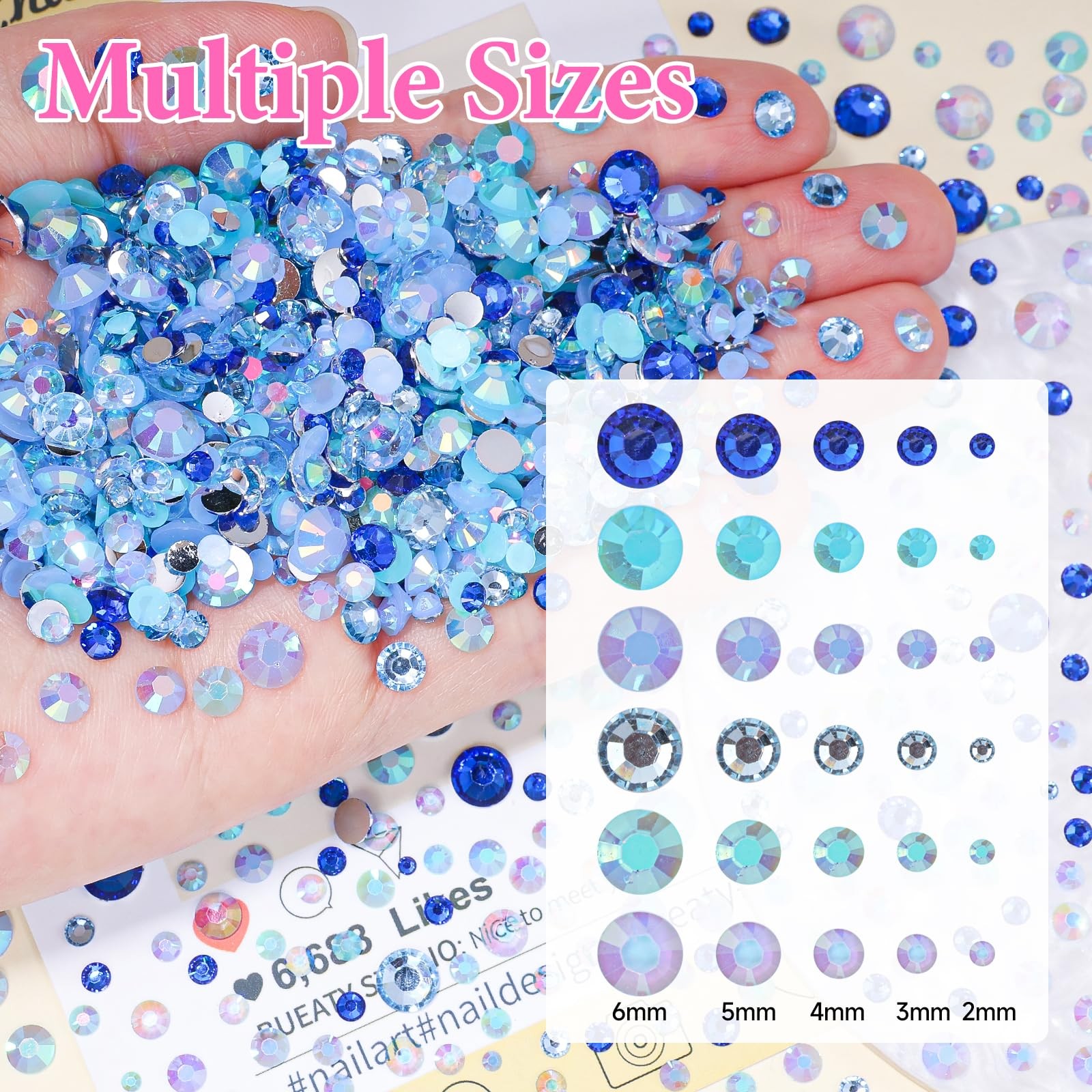 15000 Pcs Blue Resin Rhinestones for Crafting, Flatback 2-6 mm Gems Jelly Rhi…