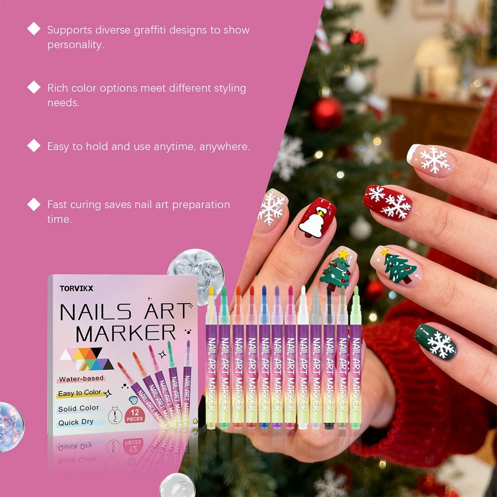 12 Color Nail Art Markers For Gel Nails,Nail Art Pens Set DIY Nail Art Marker JQ