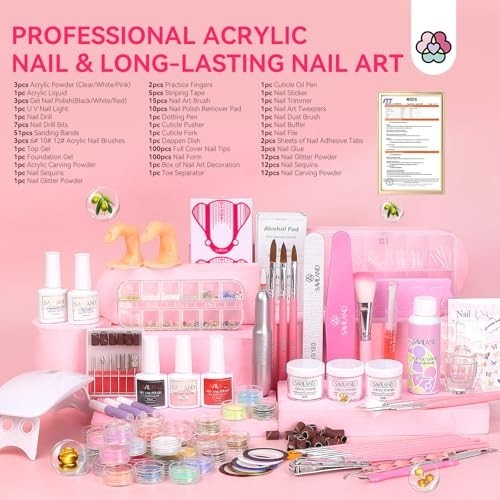 SAVILAND Acrylic Nail Kit with Drill and UV Light for Beginners