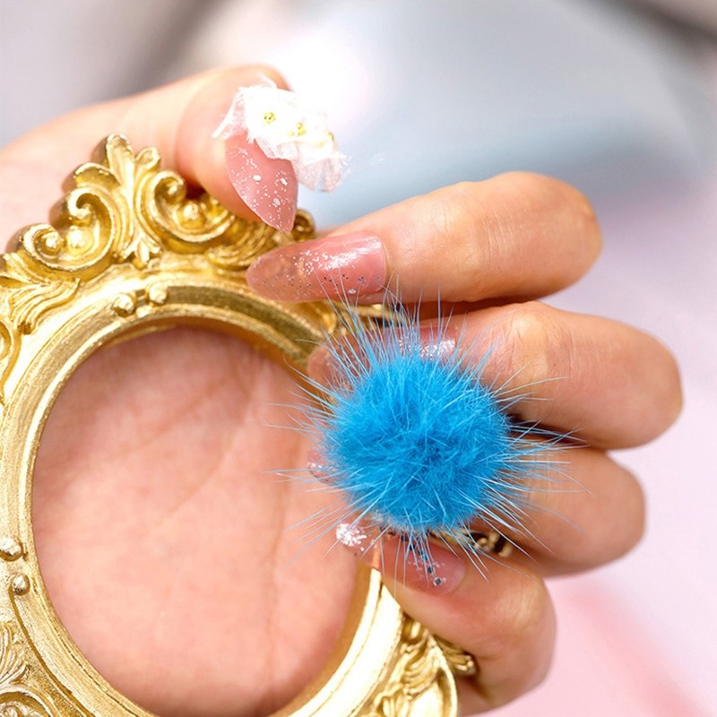 24Pcs Detachable 3D Nail Plush Faux Fur Balls Removable Nail Art Fluffy Pom Ball