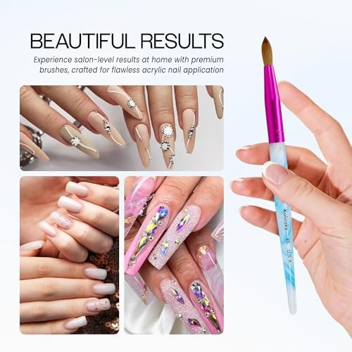 Acrylic Nail Brush Size 8 – Pure Kolinsky Hair, Round Shape, Blue Handle, Pink F
