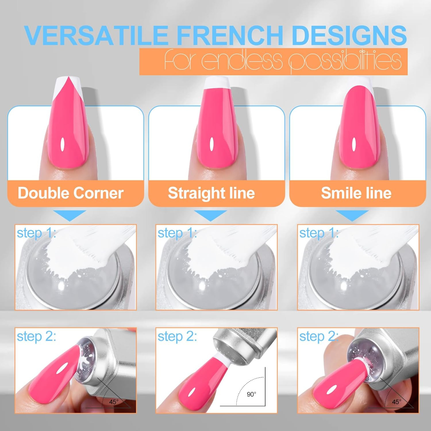 French Tip Nail Stamp, 8 PCS Silicone Nail Art Stamper Kit Suitable for Handheld