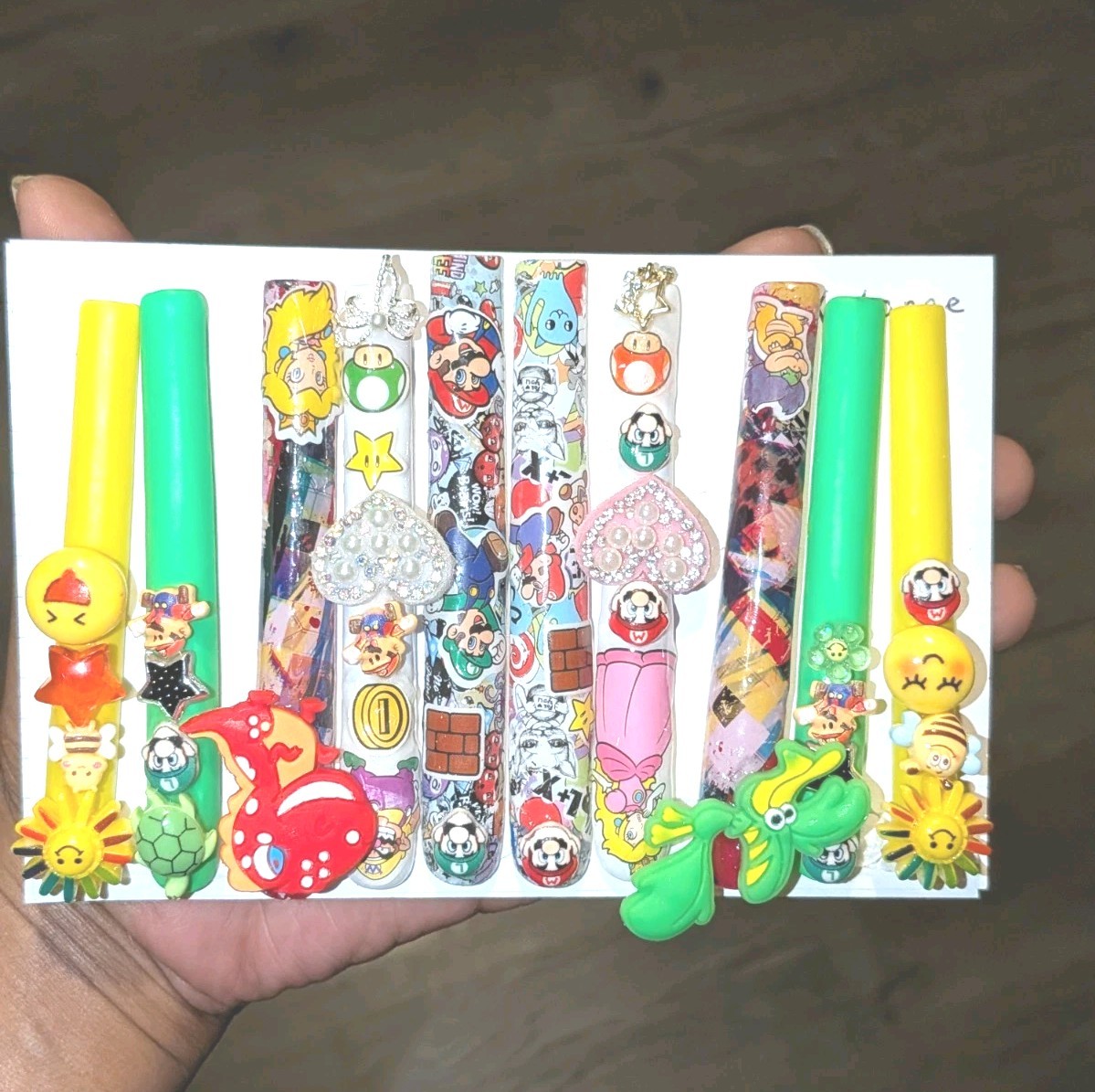 Bright Custom Super Mario Multicolor Decorative 6Xl Press On Nails Sz X-Large