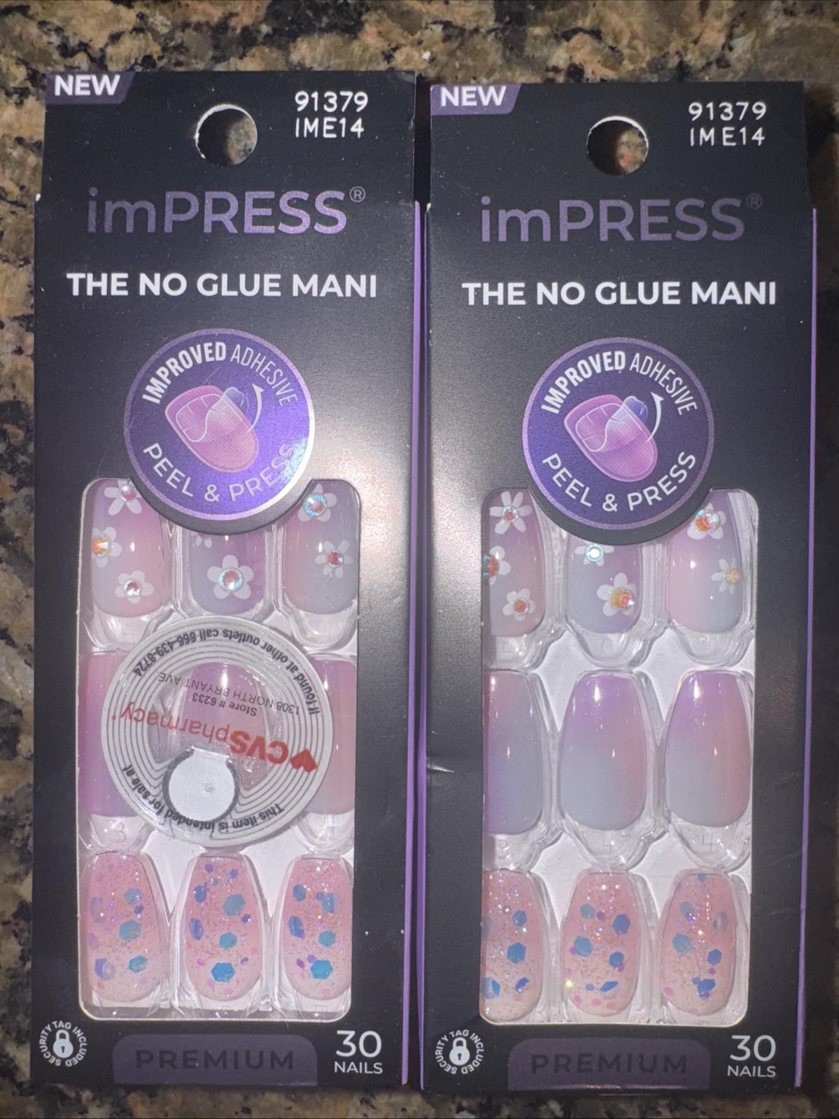 Lot Of 2 Kiss Impress Press On Nails Portal Pink Coffin 91379 medium NEW