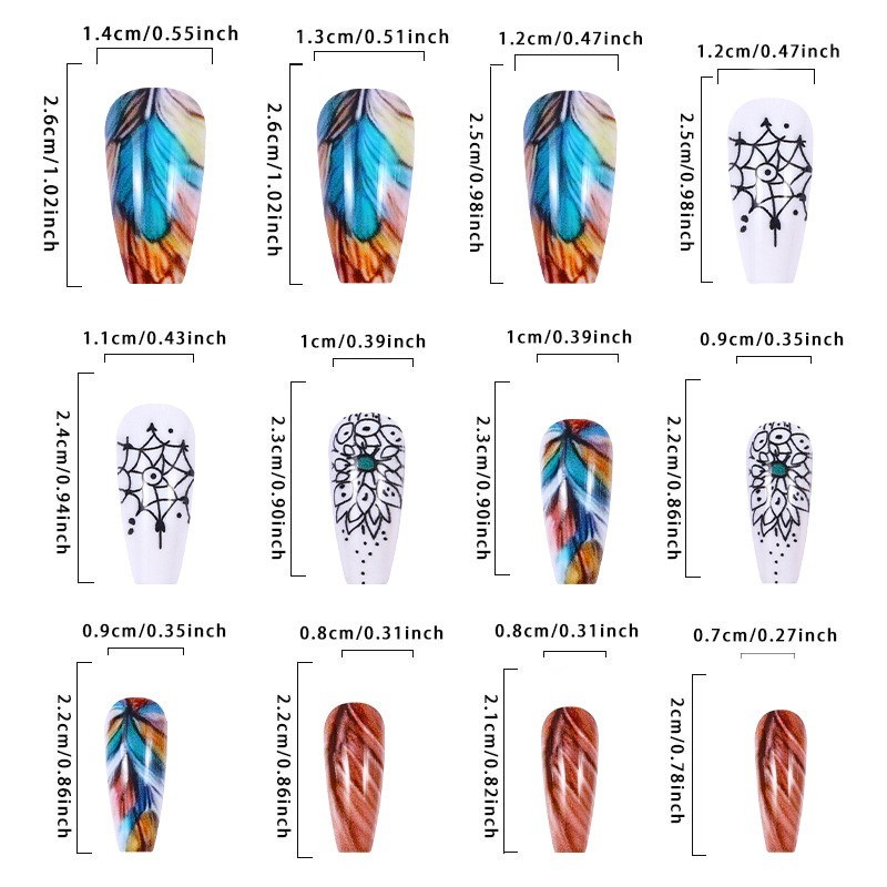 48PCS Bohemian Dream Catcher Feather Pressing Nail, Removable and Reusable Nail